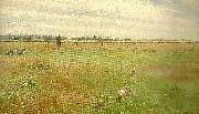 Nils Kreuger landskap med gass, morbylanga oil painting